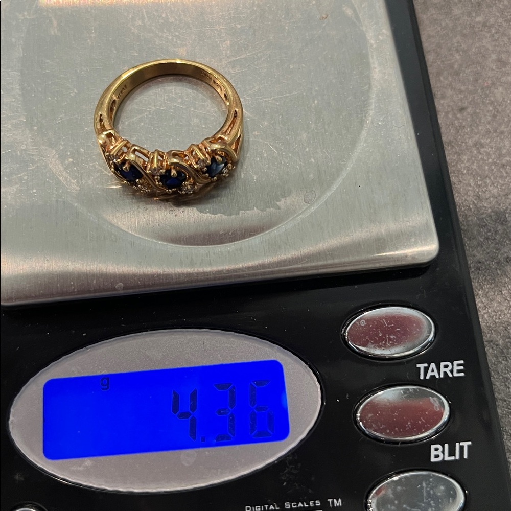 Gold Overlay Sterling Sapphire Ring-7.75 - Picture 8 of 9
